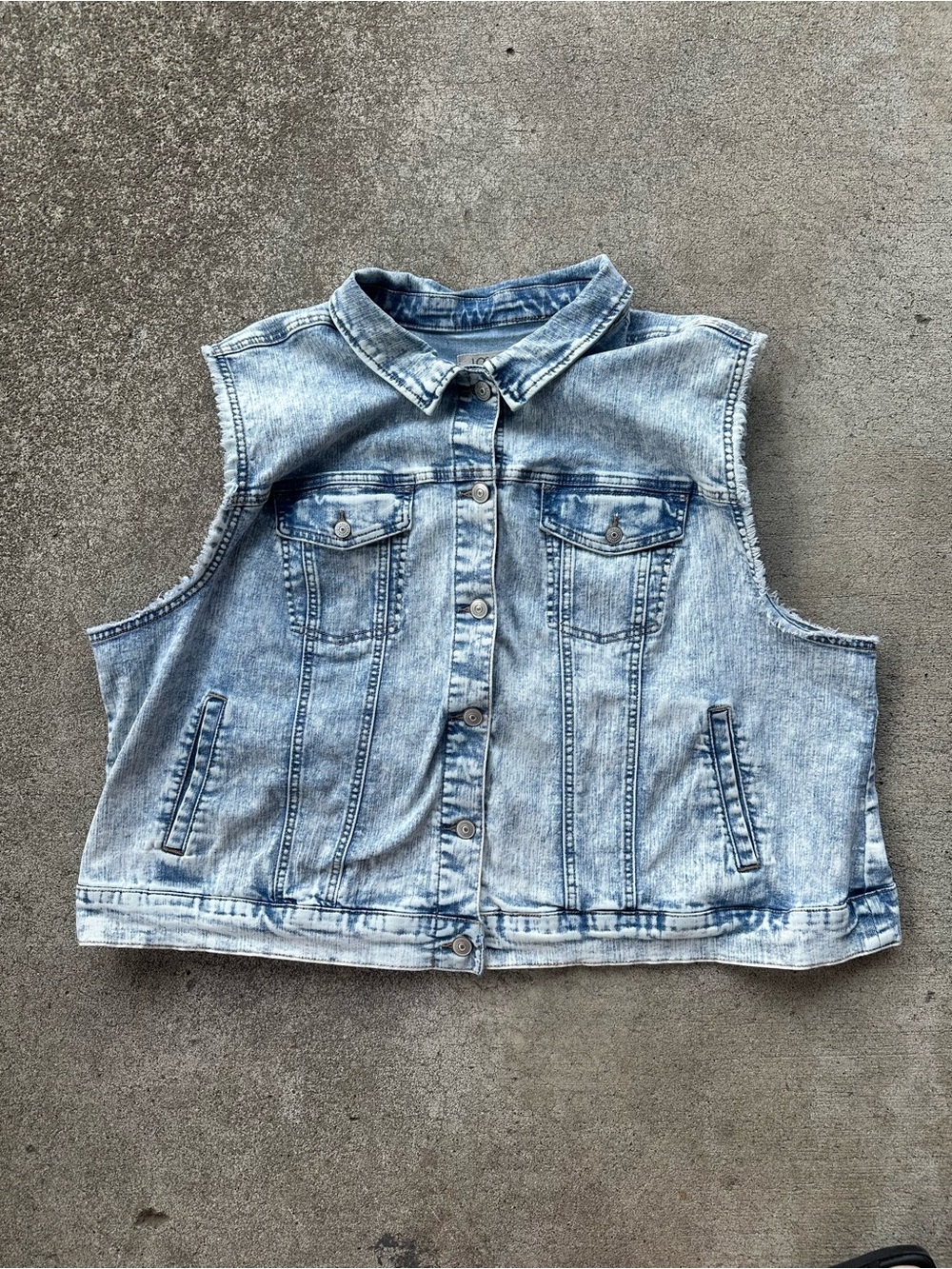 LOGO by Lori Goldstein Distressed Denim Vest Jacket